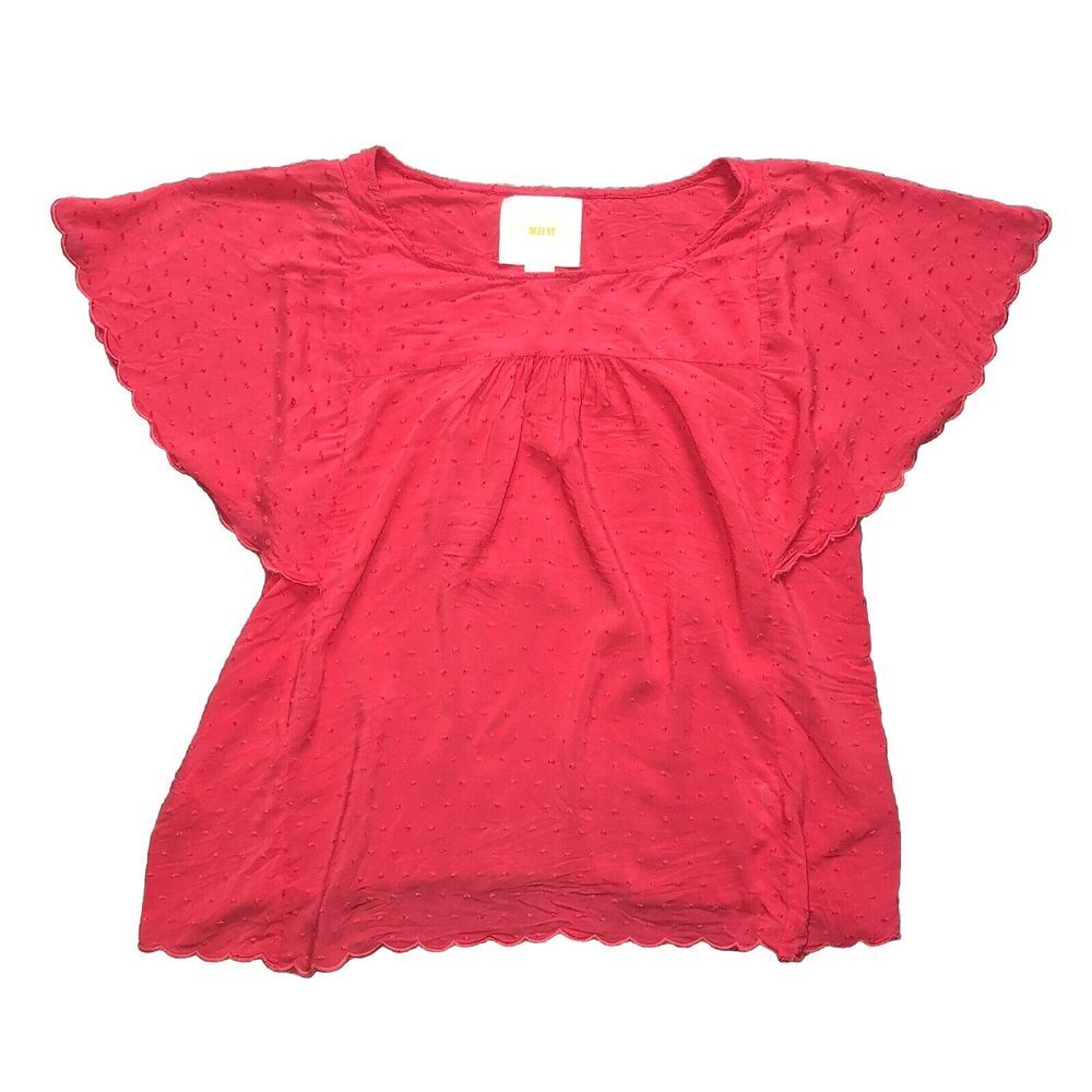 Maeve Red Flutter Sleeve Blouse Anthropologie 10 medium gauzy spring summer